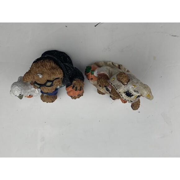 Set of 2 Halloween Bears Figurines Trick Or Treat Ghost Pumpkin Couple Decor - Picture 3 of 8
